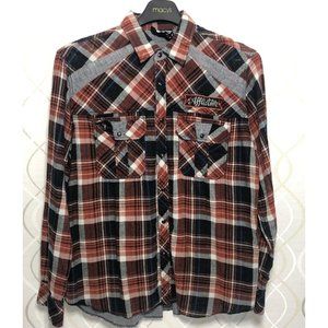 Affliction Black Premium American Customs Button Down Plaid Shirt size XL